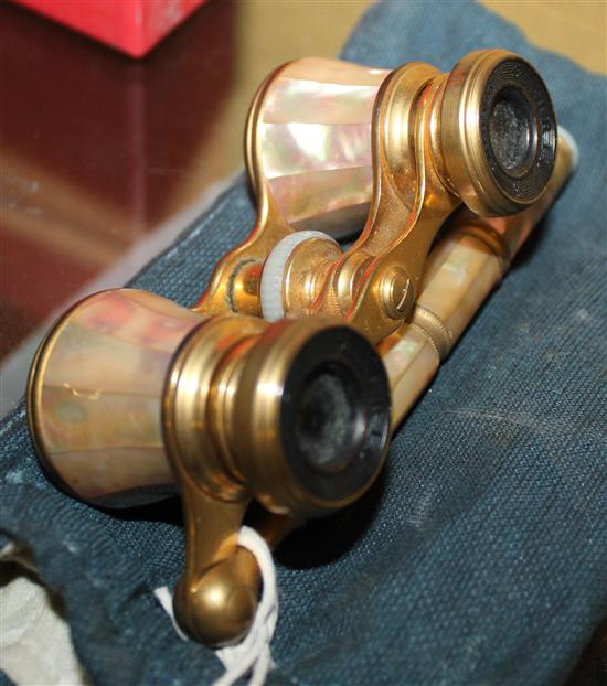 Pair of mother of pearl and gilt brass opera glasses